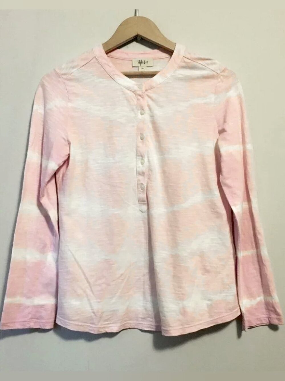 100% Cotton Style & Co. Tie Dye Pink Angel Clouds Long Sleeve Button Shirt S